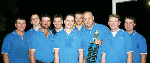 Blue Chip won A-grade touch with team of (back, from left) Mick Bourke, Neil Vickers, Marcus Stewart, Harold Byrne (front) Paul Bourke, Ian Christensen, Terry Knight, Phil Higgins and Matt Dwan. Photo by TAMARA STEWART Blue Chip won A-grade touch with team of (back, from left) Mick Bourke, Neil Vickers, Marcus Stewart, Harold Byrne (front) Paul Bourke, Ian Christensen, Terry Knight, Phil Higgins and Matt Dwan. Photo by TAMARA STEWART